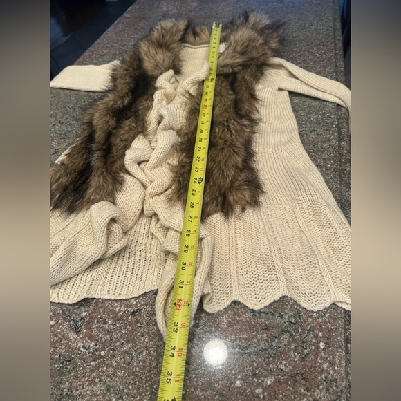 2K Fairy Grunge Faux Fur Chunky Knit Open Cardigan Women’s  Chocolate Beige XS - Picture 4 of 14